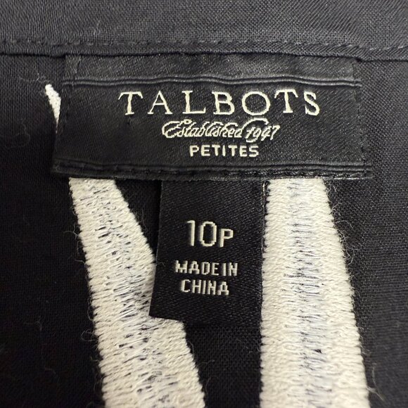 Women's TALBOTS Embroidered Black and White Palm Tunic Blouse- Size 10P - Picture 5 of 9